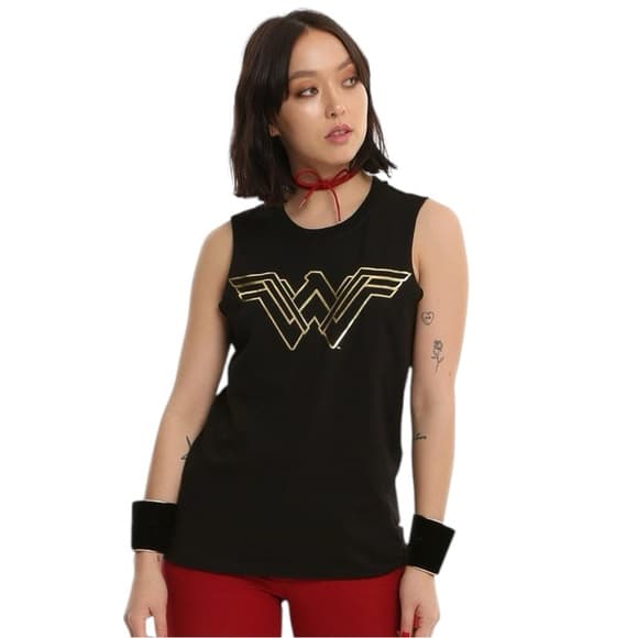 NWT DC Comics Wonder Woman Black Gold Graphic Muscle Tee Superhero Size Medium - Thumbnail 8