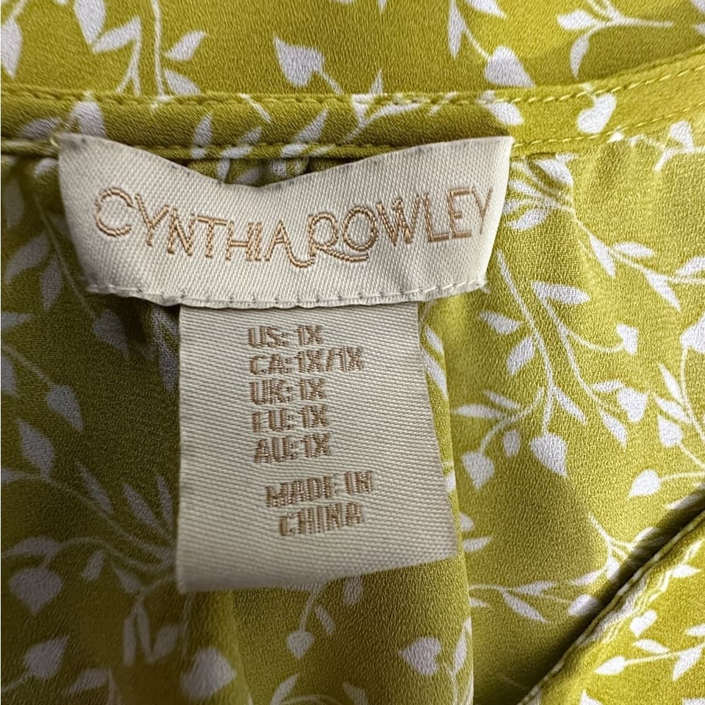 Cynthia Rowley Lime Green White Vine Print Flutter Sleeve Blouse Size 1X Coastal - Thumbnail 4