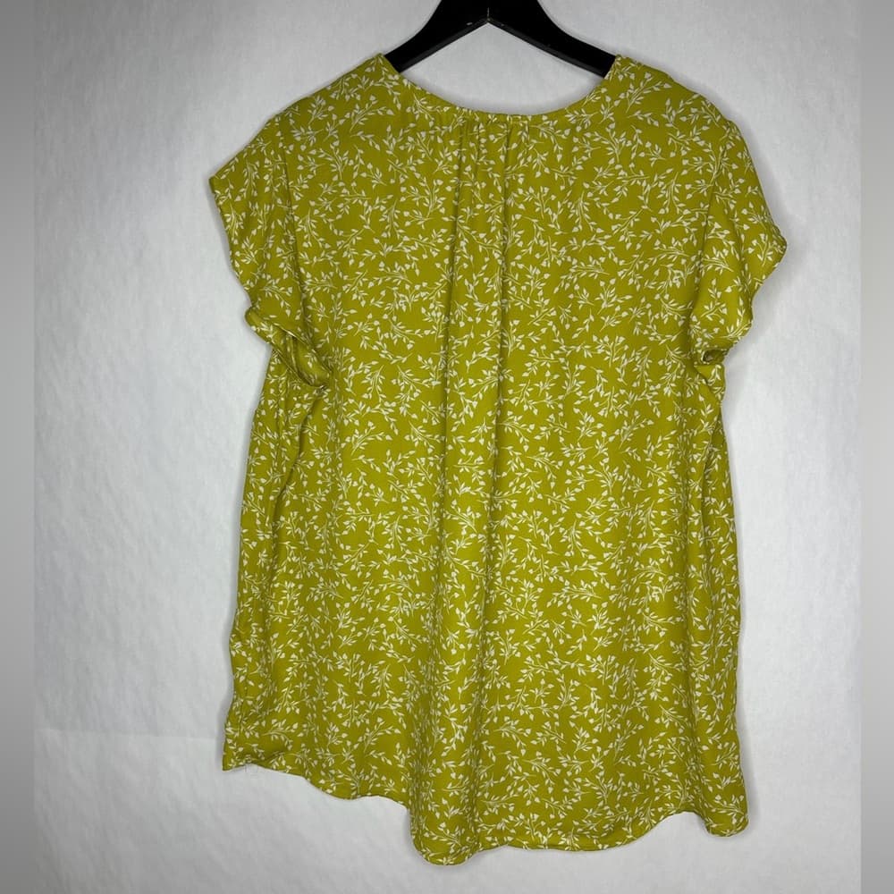 Cynthia Rowley Lime Green White Vine Print Flutter Sleeve Blouse Size 1X Coastal - Thumbnail 3