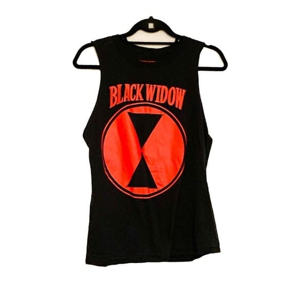 Marvel Black Widow Superhero Logo Sleeveless Muscle Tank Red Black Medium - Thumbnail 7