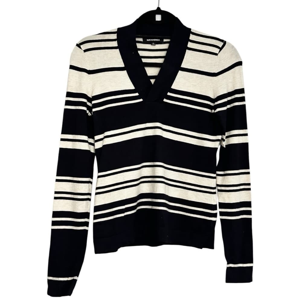525 America Striped V-Neck Sweater Preppy Classic Size X-Small XS - Thumbnail 7