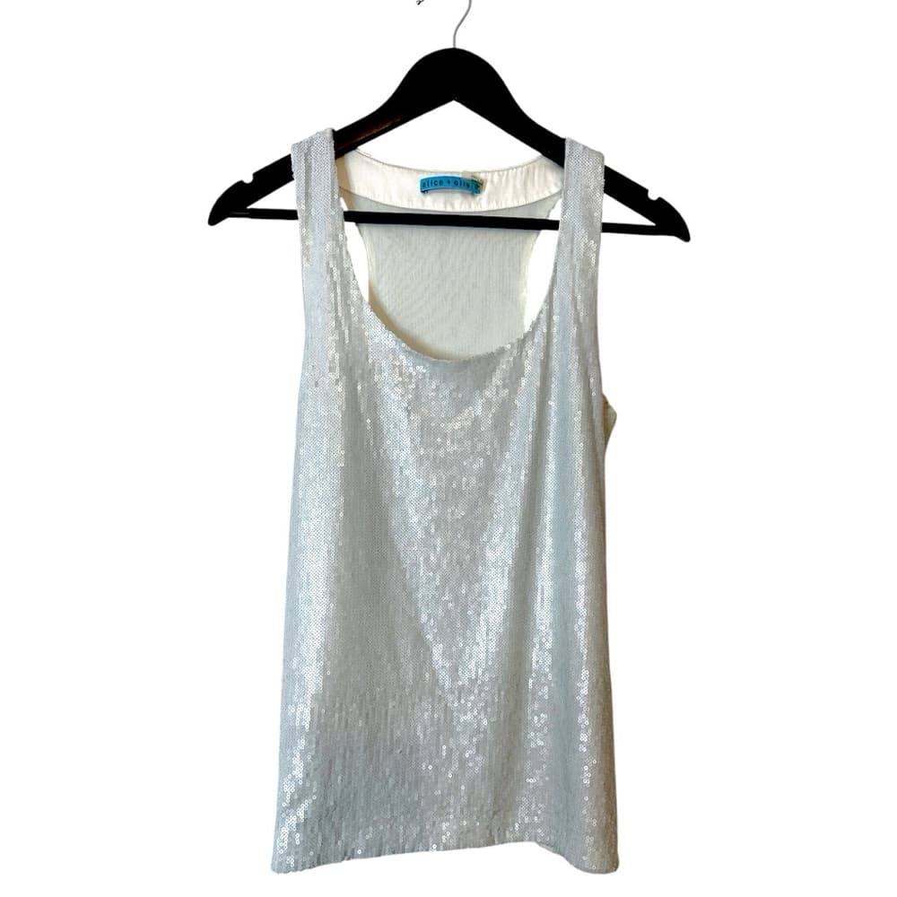 Alice + Olivia Sequin Racerback Tank Top Lined Y2K Size Medium Party Layering - Thumbnail 7