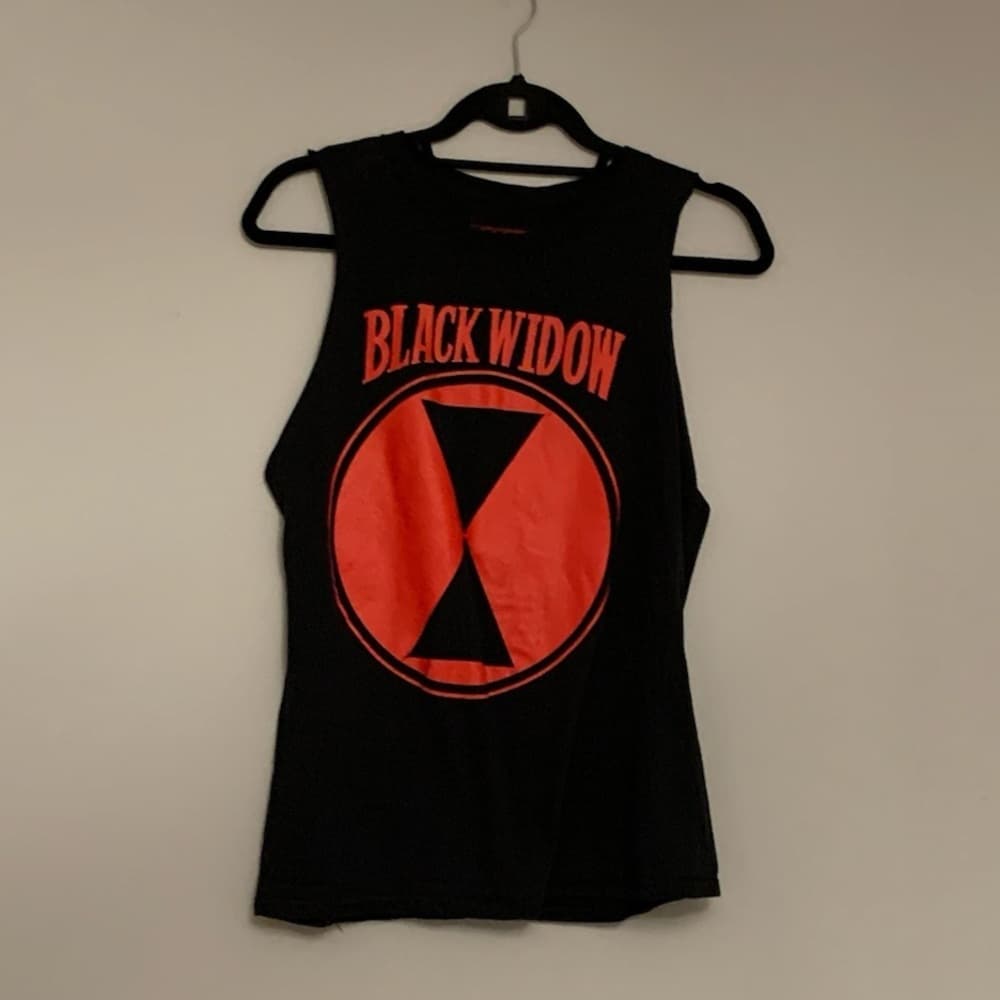 Marvel Black Widow Superhero Logo Sleeveless Muscle Tank Red Black Medium - Thumbnail 2