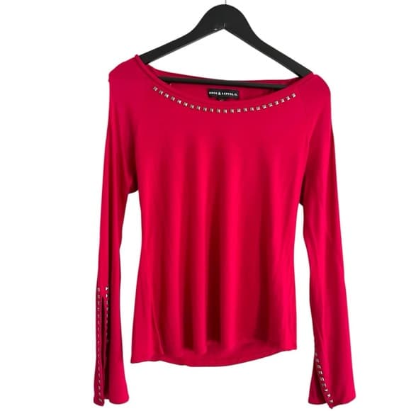Rock & Republic Magenta Cold Shoulder Studded Long Sleeve Top Size Medium Punk - Thumbnail 12