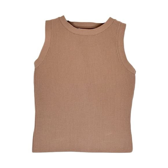HAPPILY GREY Ribbed Knit Neutral Dark Tan Tight Fitting Tank Top - Size Small - Thumbnail 9