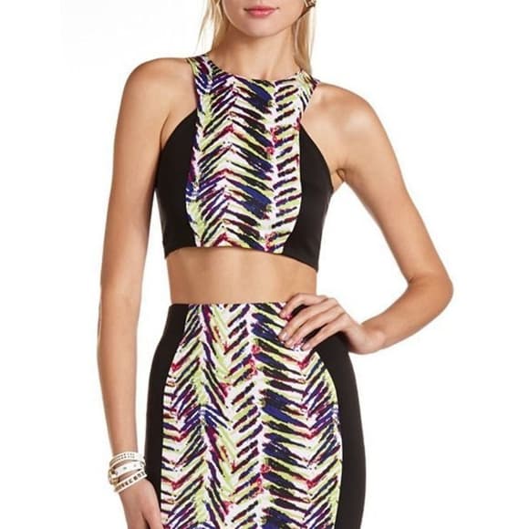 NWT Charlotte Russe Y2K Neon Zebra Multicolor Black Panel Cropped Top Size Large - Thumbnail 9