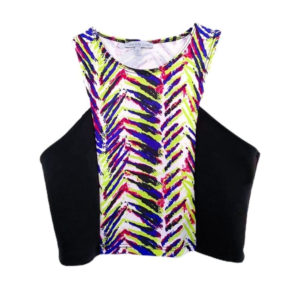 NWT Charlotte Russe Y2K Neon Zebra Multicolor Black Panel Cropped Top Size Large - Thumbnail 6