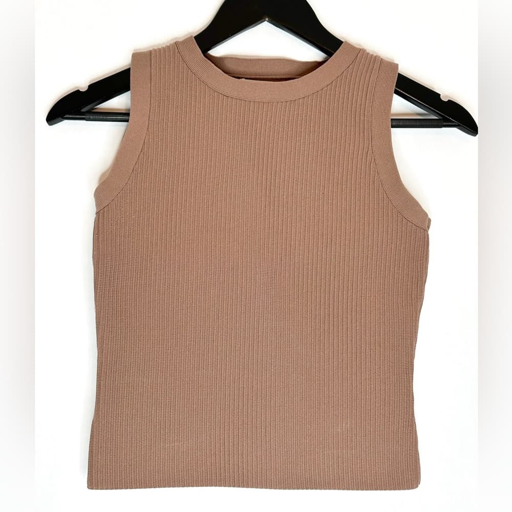 HAPPILY GREY Ribbed Knit Neutral Dark Tan Tight Fitting Tank Top - Size Small - Thumbnail 5