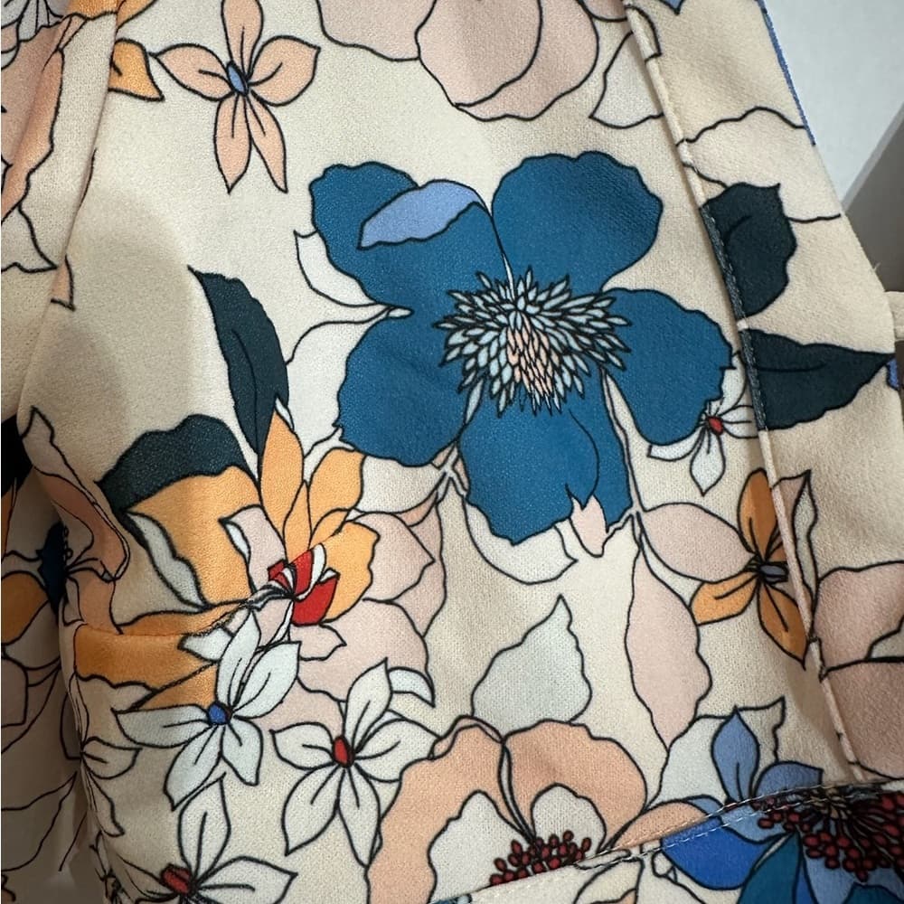Zara Floral Tie Crop Top Blue Peach Print Flutter Sleeve Medium Blogger Fav - Thumbnail 11