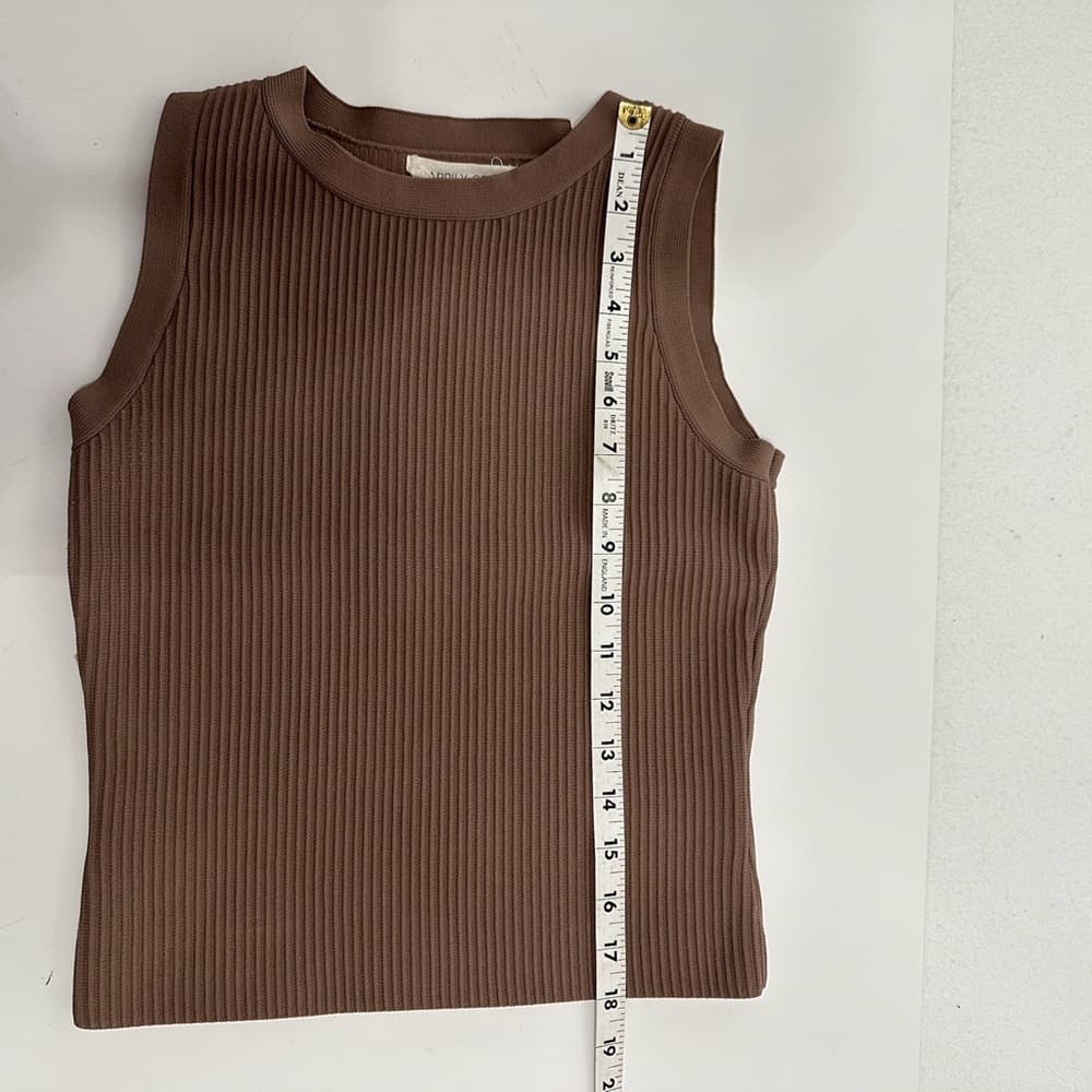HAPPILY GREY Ribbed Knit Neutral Dark Tan Tight Fitting Tank Top - Size Small - Thumbnail 2
