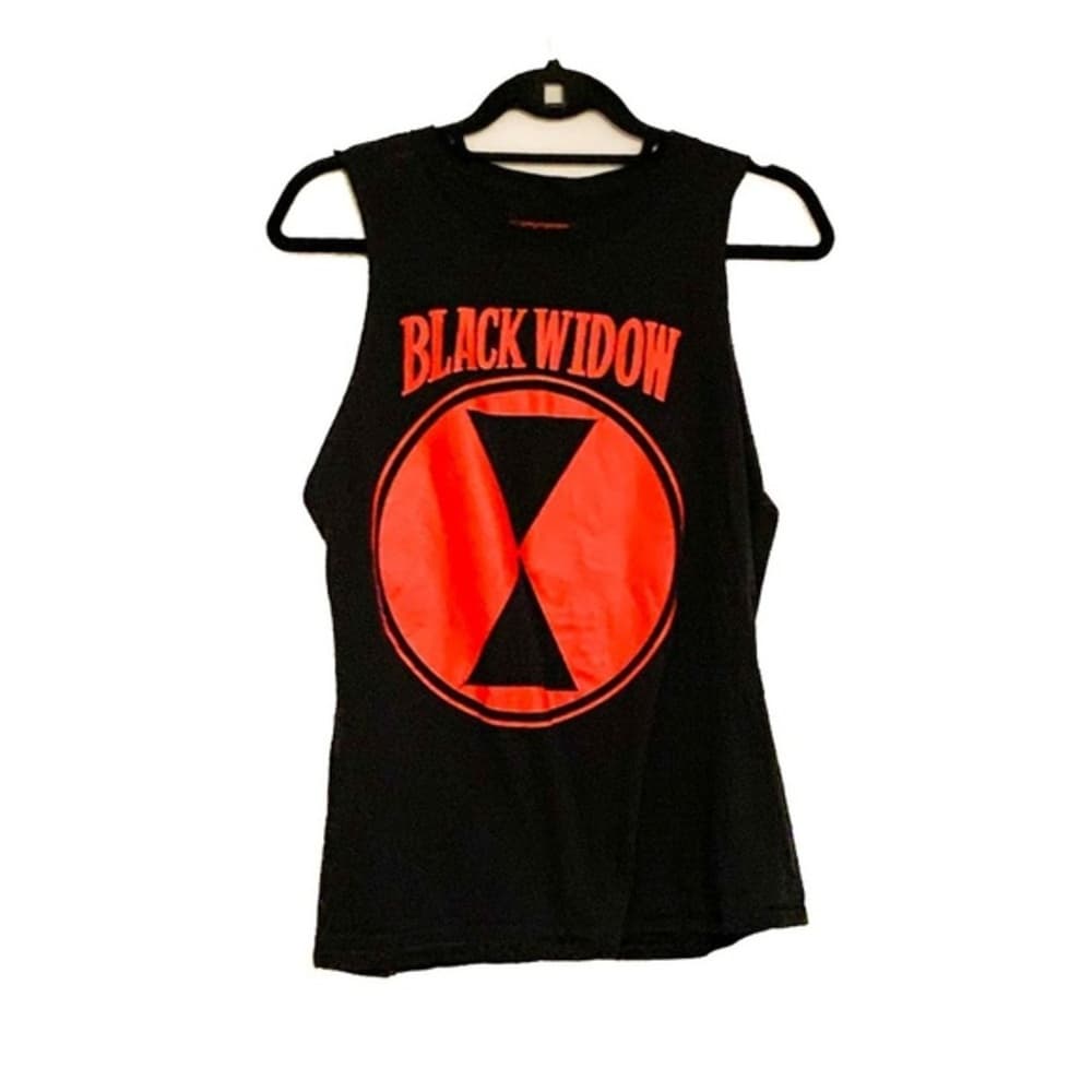 Marvel Black Widow Superhero Logo Sleeveless Muscle Tank Red Black Medium - Thumbnail 6