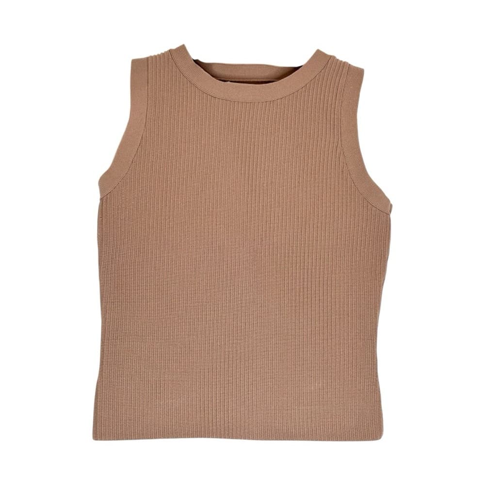 HAPPILY GREY Ribbed Knit Neutral Dark Tan Tight Fitting Tank Top - Size Small - Thumbnail 8