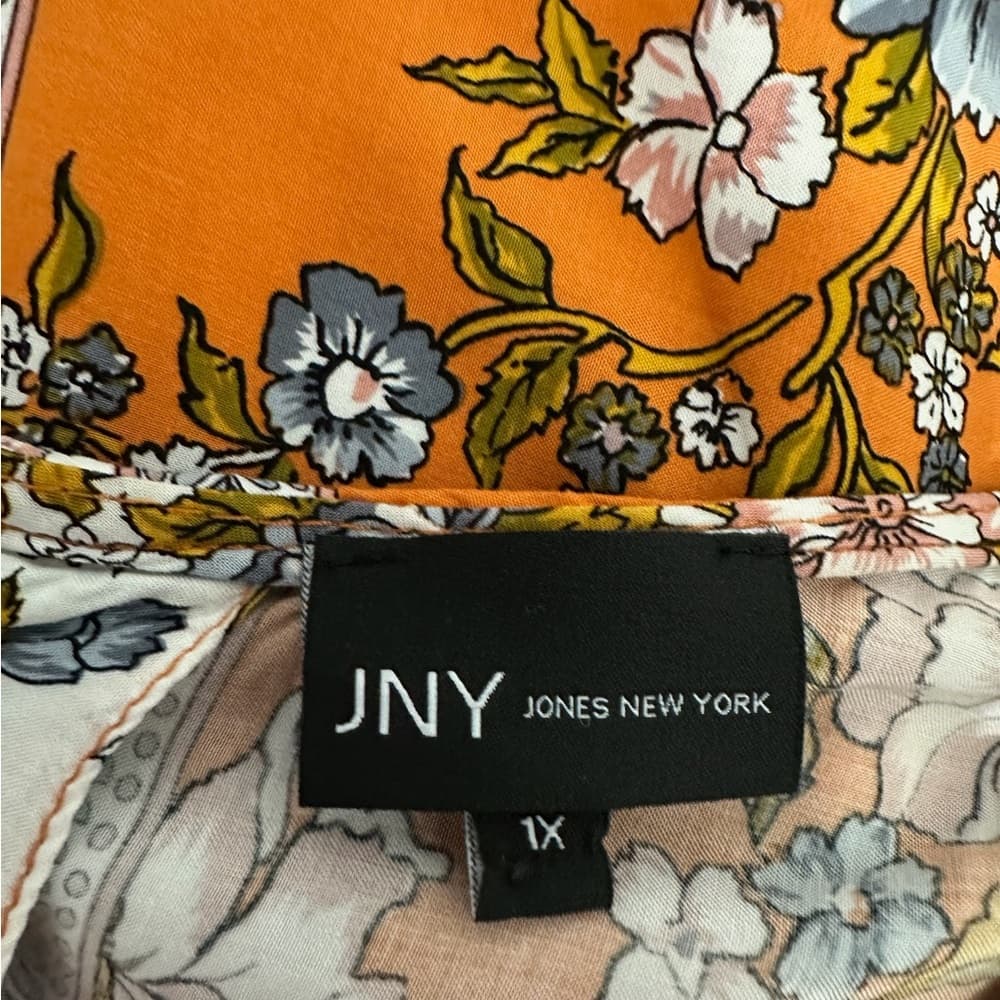 JNY Jones New York Floral Sleeveless Blouse Orange Size 1X Bohemian Resortwear - Thumbnail 4