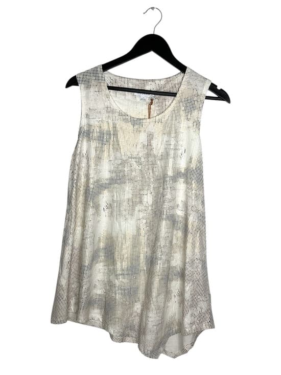 NWT Luukaa Sense Grid Design Sleeveless Top Asymmetrical Hem Neutral Chic US 8 - Thumbnail 9