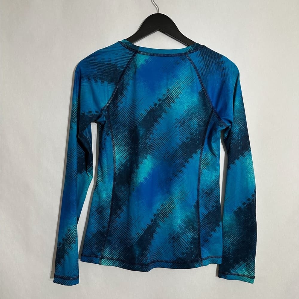 Xersion Blue Watercolor Long Sleeve Semi Fit Performance Sport Top Size Small - Thumbnail 2