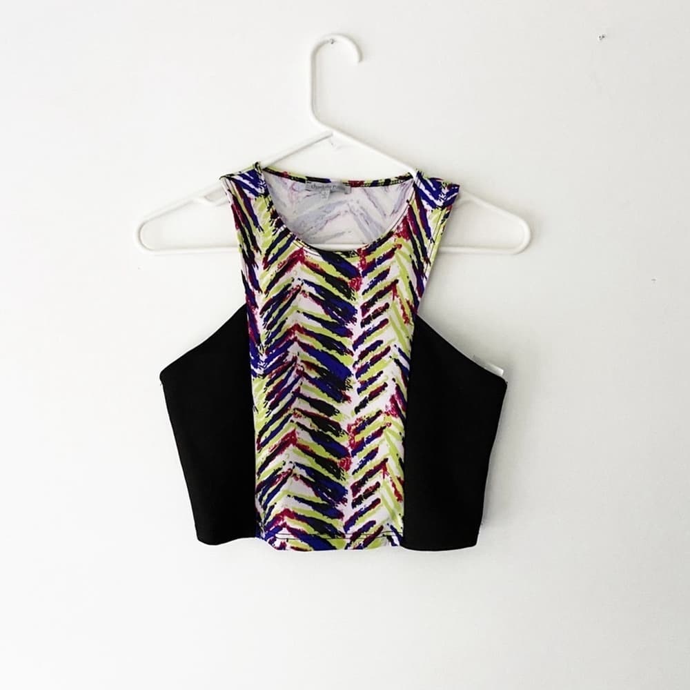 NWT Charlotte Russe Y2K Neon Zebra Multicolor Black Panel Cropped Top Size Large - Thumbnail 7