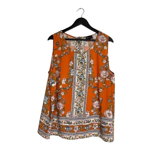 JNY Jones New York Floral Sleeveless Blouse Orange Size 1X Bohemian Resortwear - Thumbnail 10