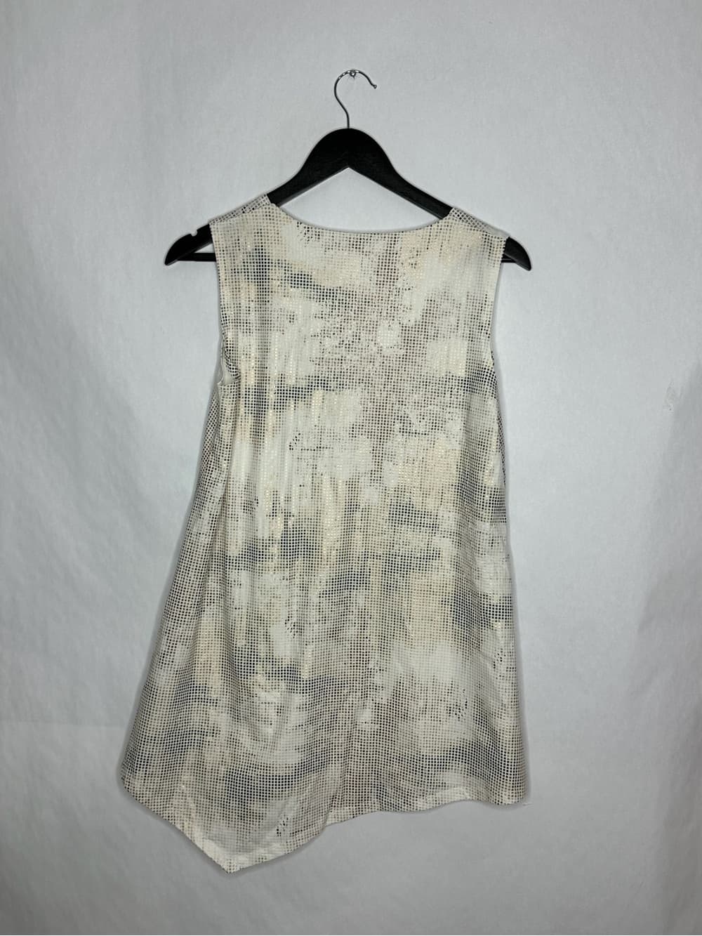 NWT Luukaa Sense Grid Design Sleeveless Top Asymmetrical Hem Neutral Chic US 8 - Thumbnail 2