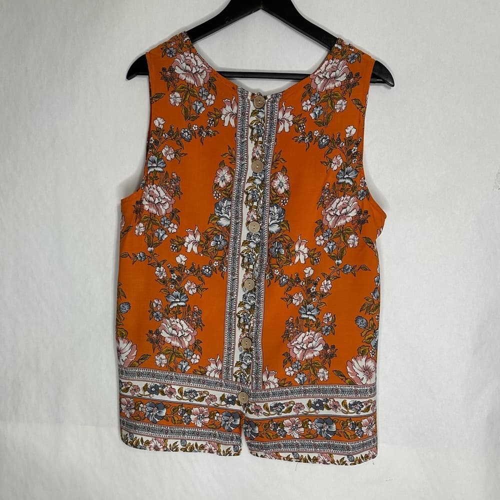 JNY Jones New York Floral Sleeveless Blouse Orange Size 1X Bohemian Resortwear - Thumbnail 3