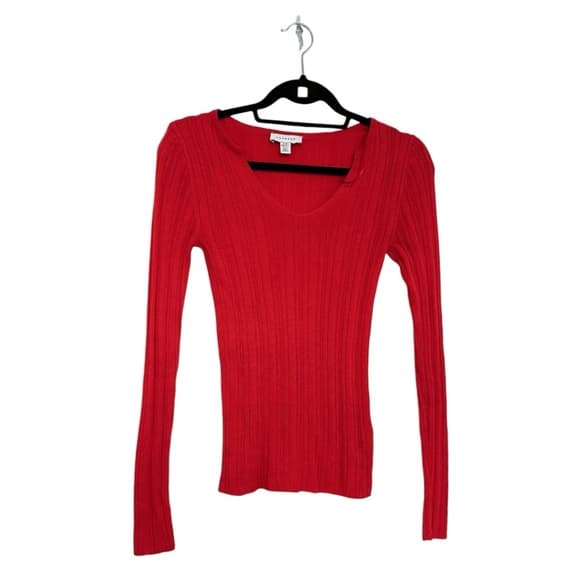 Topshop Red Ribbed Long Sleeve Knit Top Slim Fit V-Neck Shirt Womens Size 0-2 - Thumbnail 10
