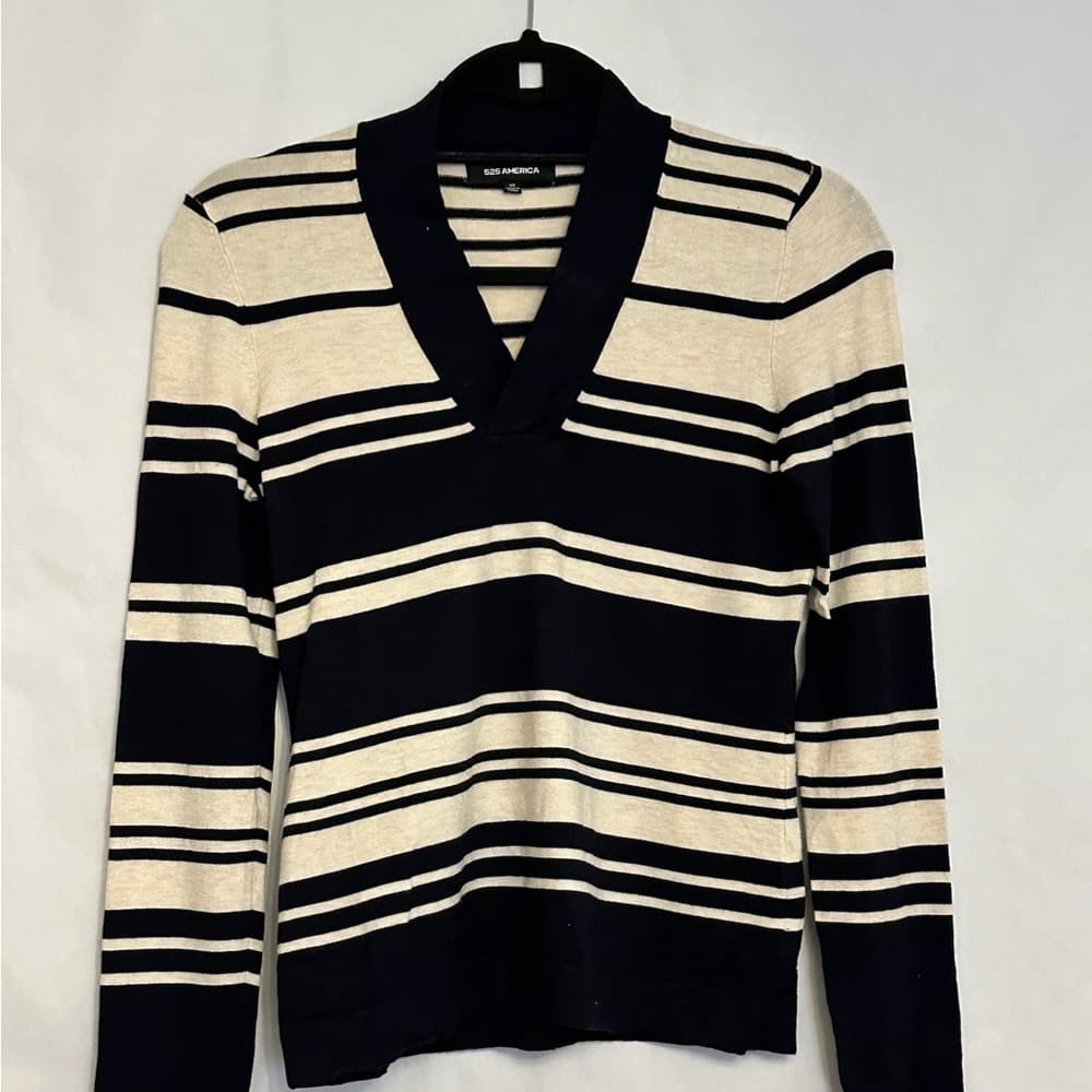 525 America Striped V-Neck Sweater Preppy Classic Size X-Small XS - Thumbnail 4
