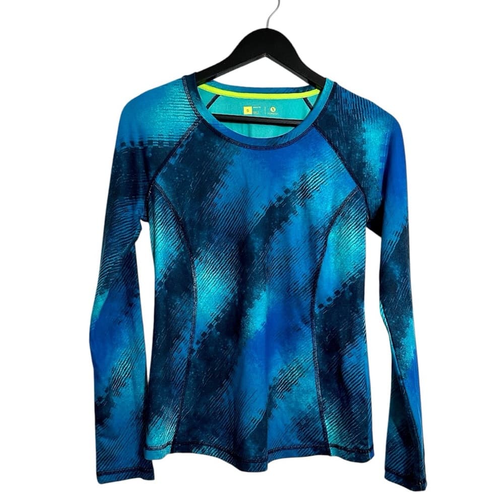 Xersion Blue Watercolor Long Sleeve Semi Fit Performance Sport Top Size Small - Thumbnail 6