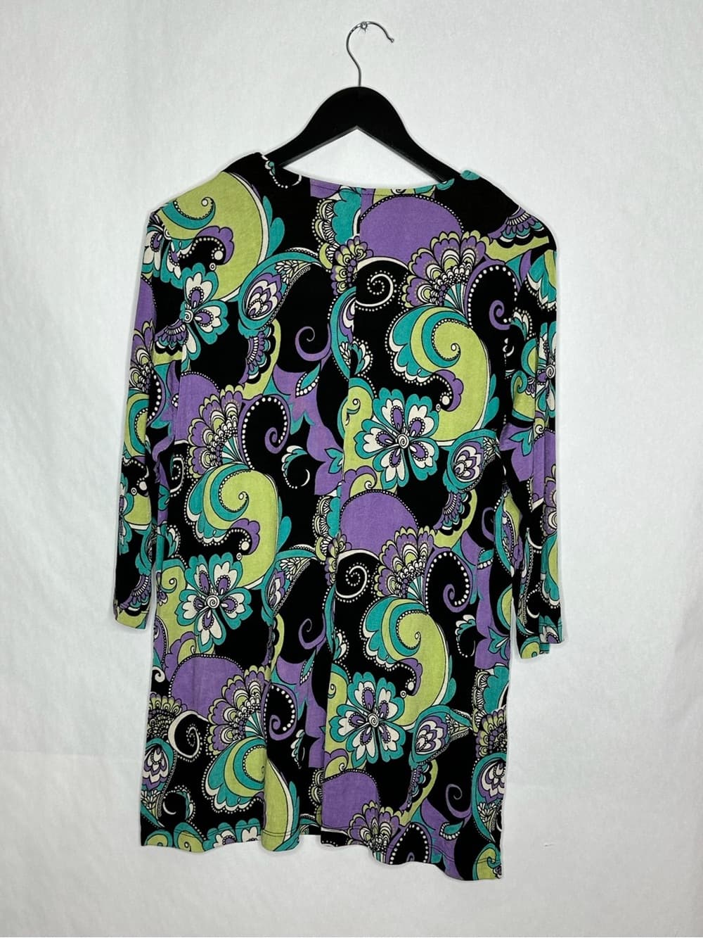 Slinky Brand Y2K Paisley Print Top Embellished Neckline Purple Green Size Large - Thumbnail 3