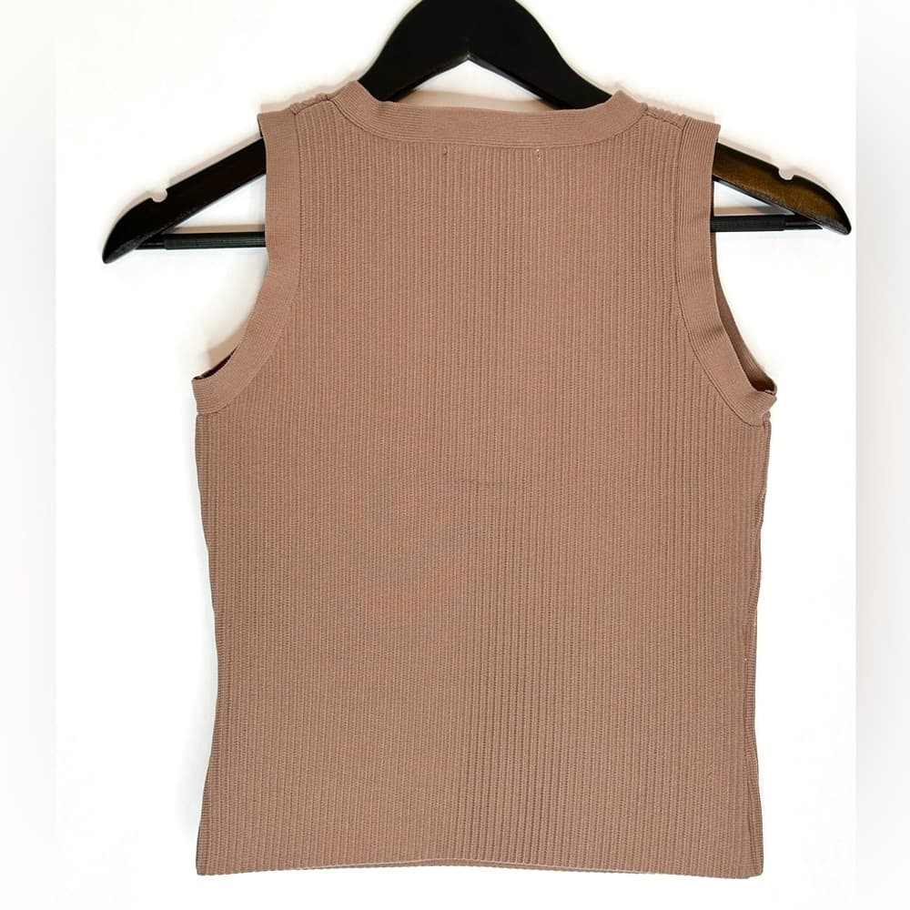HAPPILY GREY Ribbed Knit Neutral Dark Tan Tight Fitting Tank Top - Size Small - Thumbnail 3
