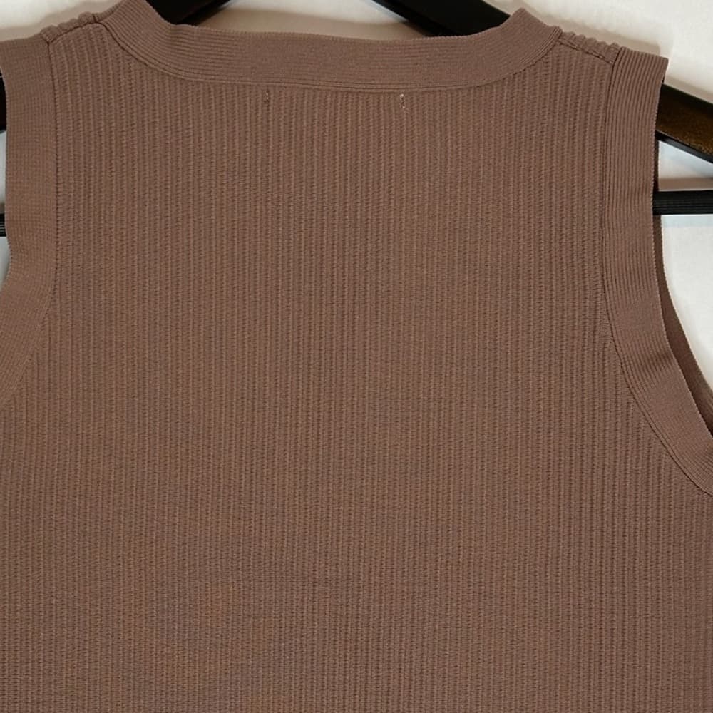 HAPPILY GREY Ribbed Knit Neutral Dark Tan Tight Fitting Tank Top - Size Small - Thumbnail 4
