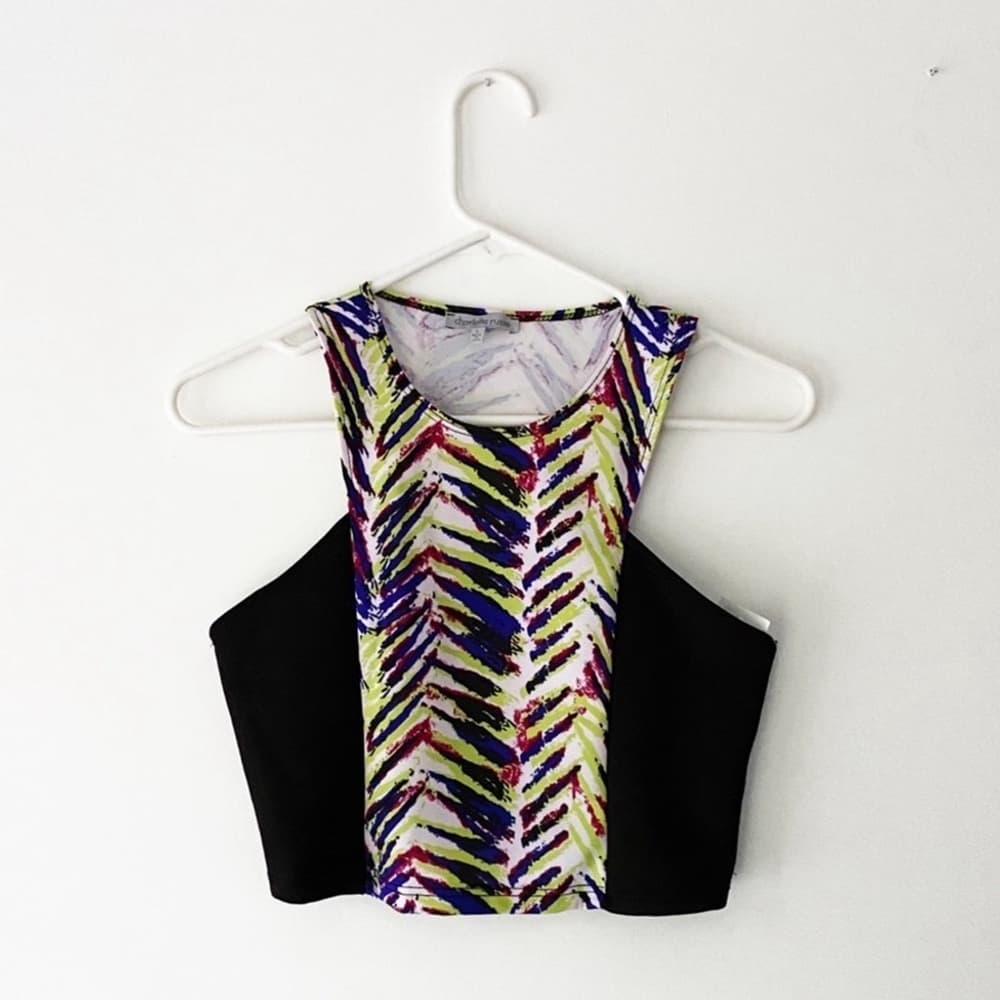 NWT Charlotte Russe Y2K Neon Zebra Multicolor Black Panel Cropped Top Size Large - Thumbnail 2
