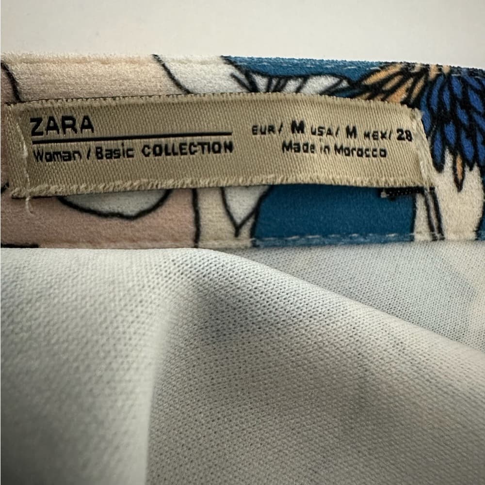 Zara Floral Tie Crop Top Blue Peach Print Flutter Sleeve Medium Blogger Fav - Thumbnail 8