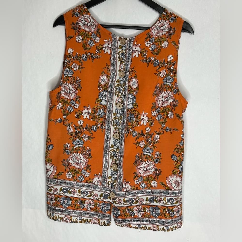 JNY Jones New York Floral Sleeveless Blouse Orange Size 1X Bohemian Resortwear - Thumbnail 6