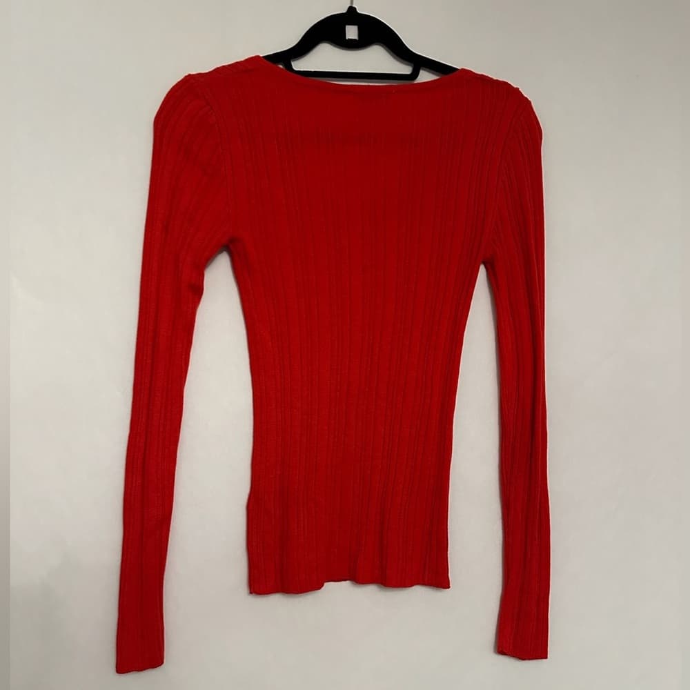Topshop Red Ribbed Long Sleeve Knit Top Slim Fit V-Neck Shirt Womens Size 0-2 - Thumbnail 8