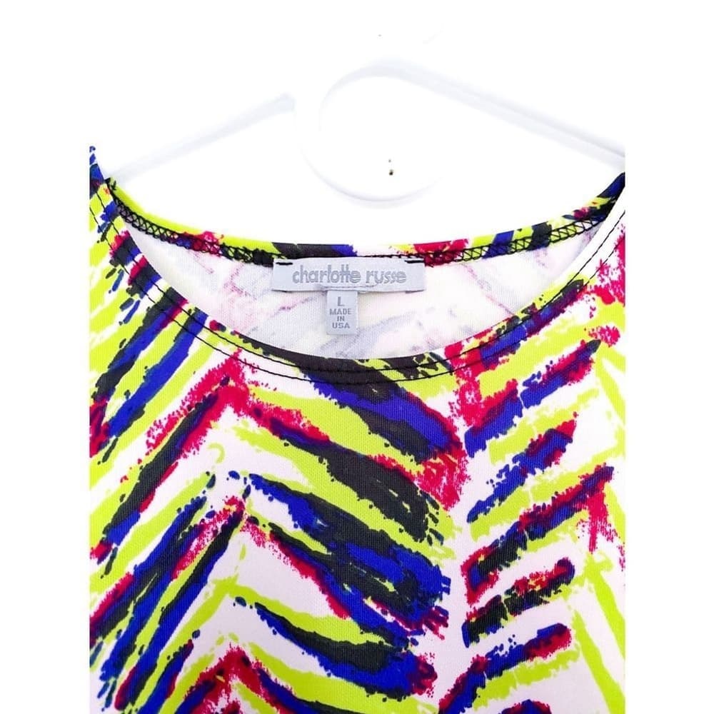 NWT Charlotte Russe Y2K Neon Zebra Multicolor Black Panel Cropped Top Size Large - Thumbnail 5
