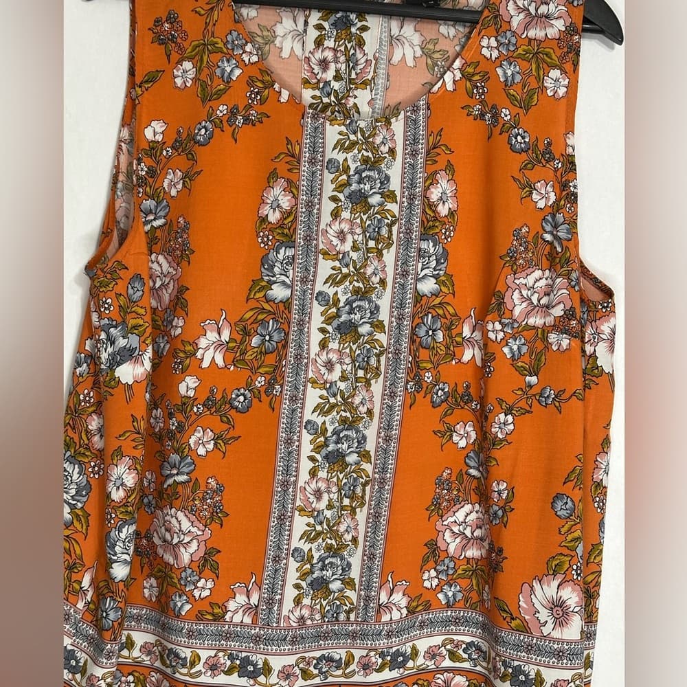 JNY Jones New York Floral Sleeveless Blouse Orange Size 1X Bohemian Resortwear - Thumbnail 2