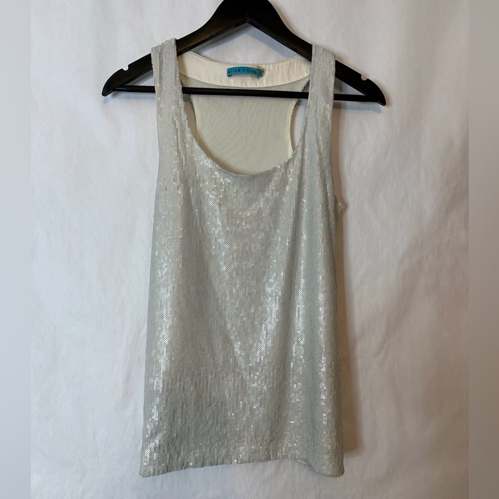 Alice + Olivia Sequin Racerback Tank Top Lined Y2K Size Medium Party Layering - Thumbnail 4
