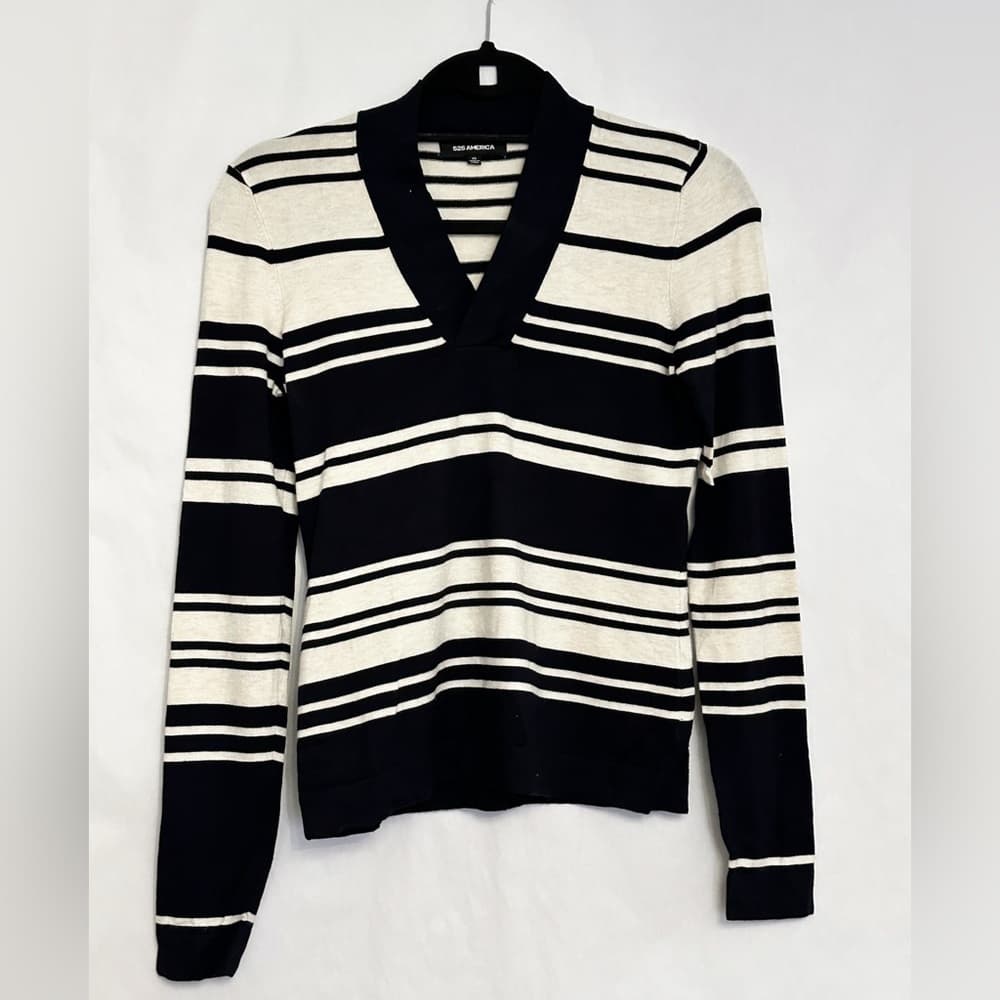 525 America Striped V-Neck Sweater Preppy Classic Size X-Small XS - Thumbnail 3