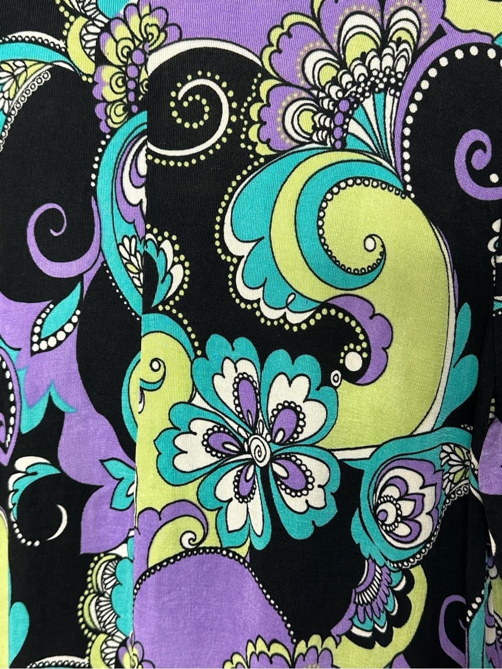 Slinky Brand Y2K Paisley Print Top Embellished Neckline Purple Green Size Large - Thumbnail 6