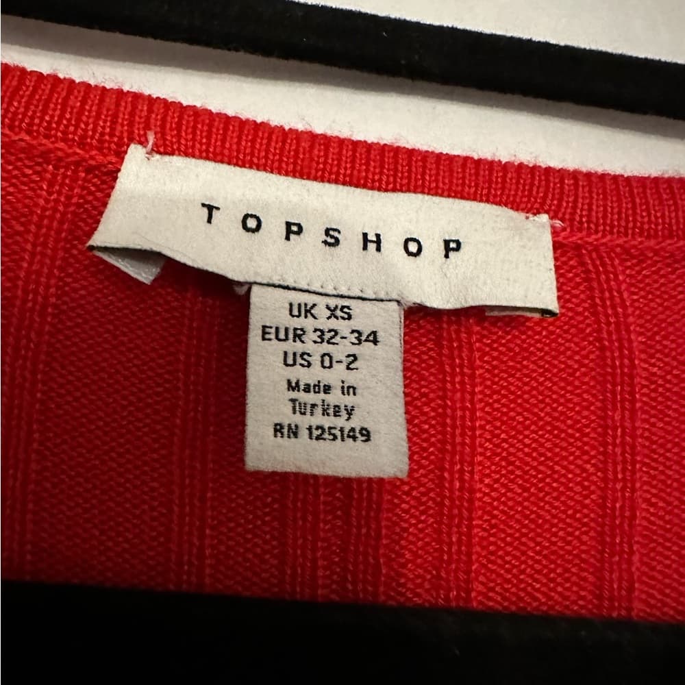 Topshop Red Ribbed Long Sleeve Knit Top Slim Fit V-Neck Shirt Womens Size 0-2 - Thumbnail 4