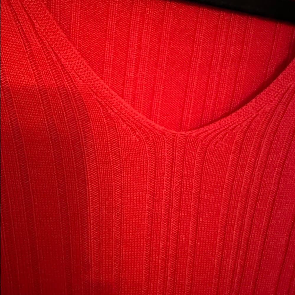 Topshop Red Ribbed Long Sleeve Knit Top Slim Fit V-Neck Shirt Womens Size 0-2 - Thumbnail 5