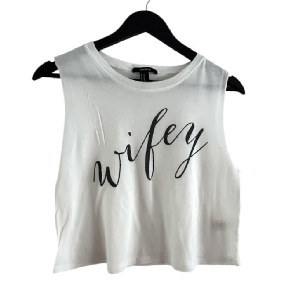 Forever 21 White Wifey Graphic Crop Tank Size Medium - Thumbnail 5