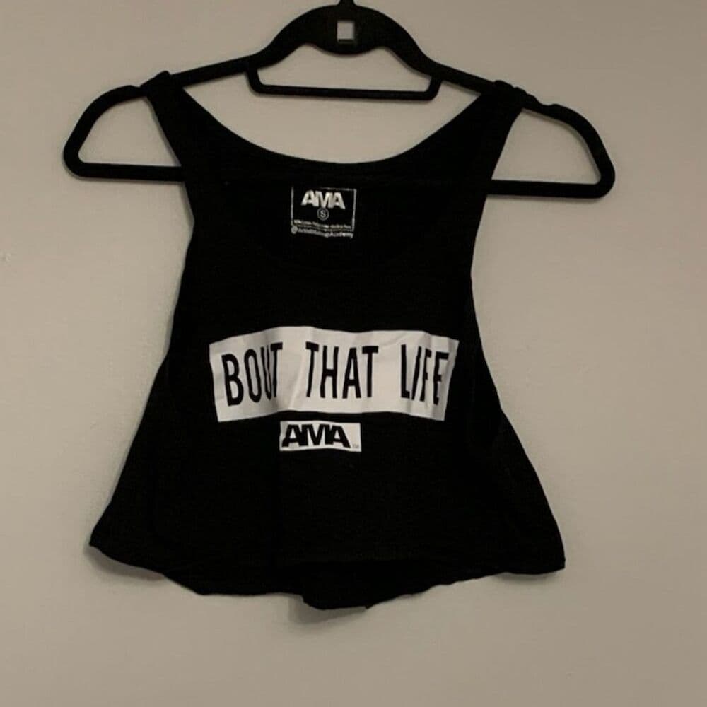 AMA "Bout That Life" Makeup Artist Black Crop Tank Top Size S Casual /Workout - Thumbnail 2
