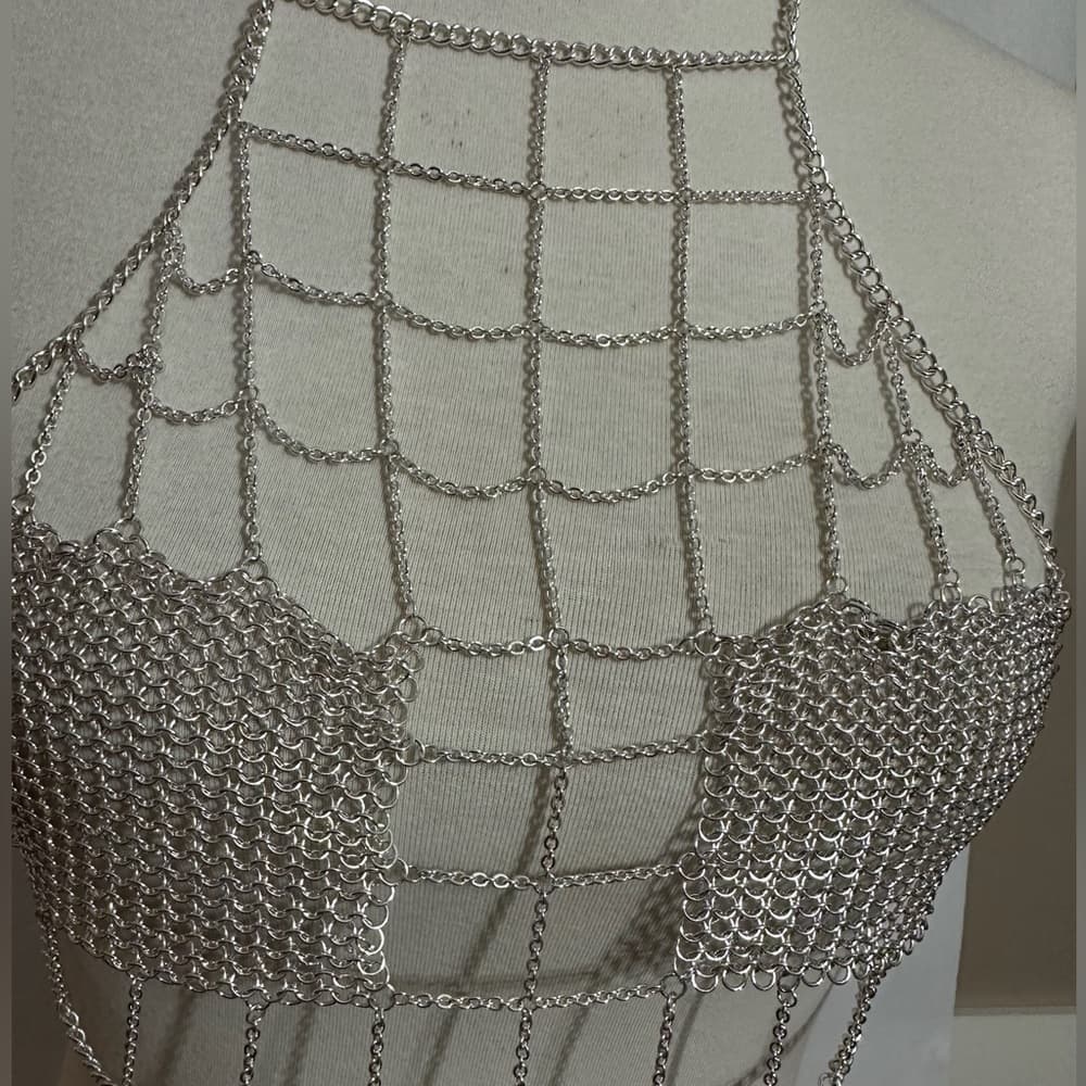 Silver Chainmail Mesh Crop Halter Top Festival Ravewear One Size - Thumbnail 2