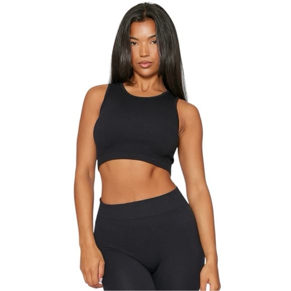 NWT PrettyLittleThing Black Structured Contour Sleeveless Ribbed Crop Top Sz XL - Thumbnail 14