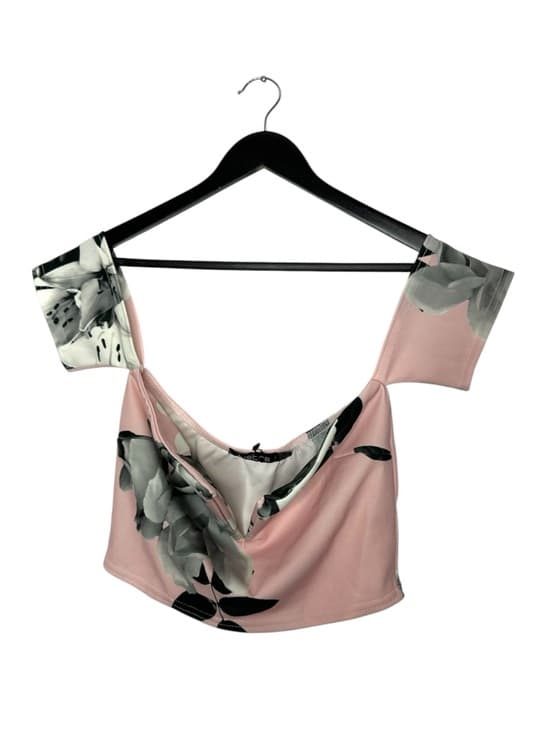 NWT Lustre Pink Floral Off Shoulder Crop Top Coquette Party Size US 8 Baddie - Thumbnail 9