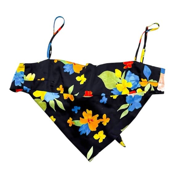 Danielle Bernstein by WeWoreWhat Black w Multi Color Floral Scarf Top Size Small - Thumbnail 14