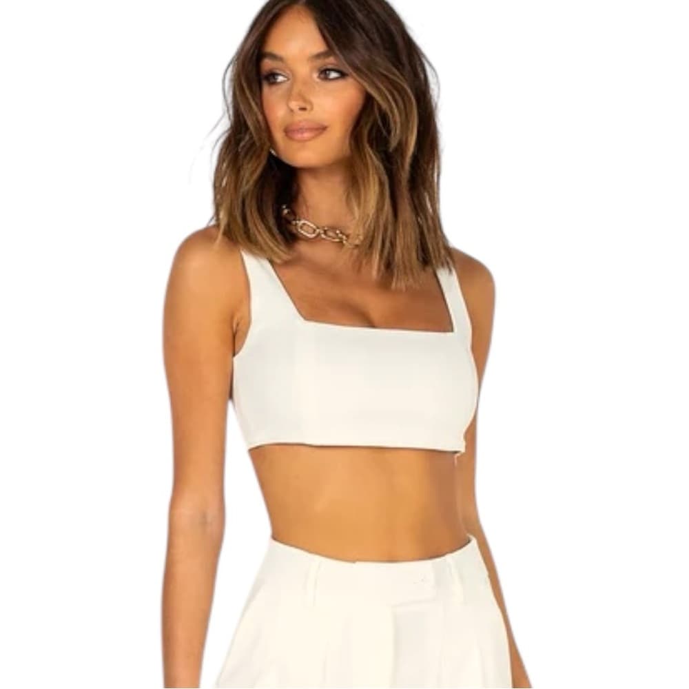 Princess Polly Huxley Super Crop Top Thick Straps Square Neck Size US 2 - Thumbnail 13