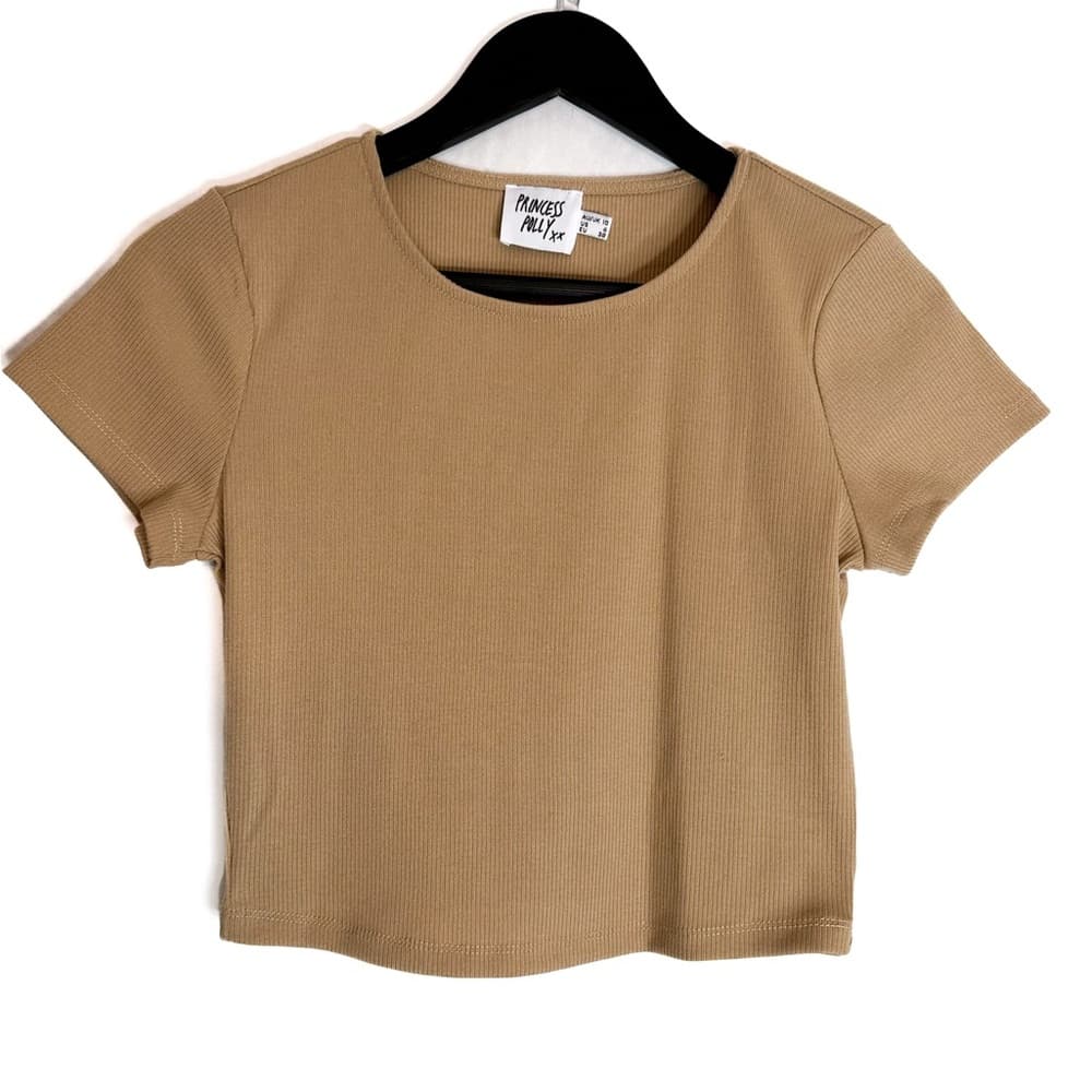 Princess Polly Classic Cropped Top in “Camel / Tan” Ribbed Size US 6 - Thumbnail 8
