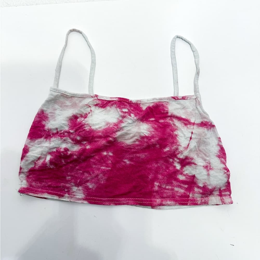 PrettyLittleThing Pink and White Jersey Tie Dye Crop Cami Size 10 Streetwear - Thumbnail 6