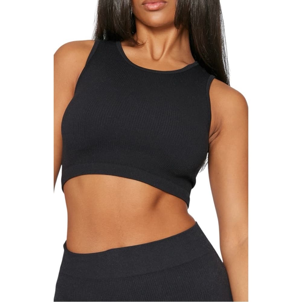 NWT PrettyLittleThing Black Structured Contour Sleeveless Ribbed Crop Top Sz XL - Thumbnail 2